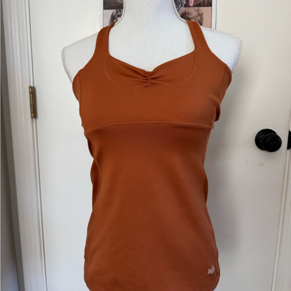 Mika Yoga Wear Orange Fitted Ruched Sleeveless Tank Top